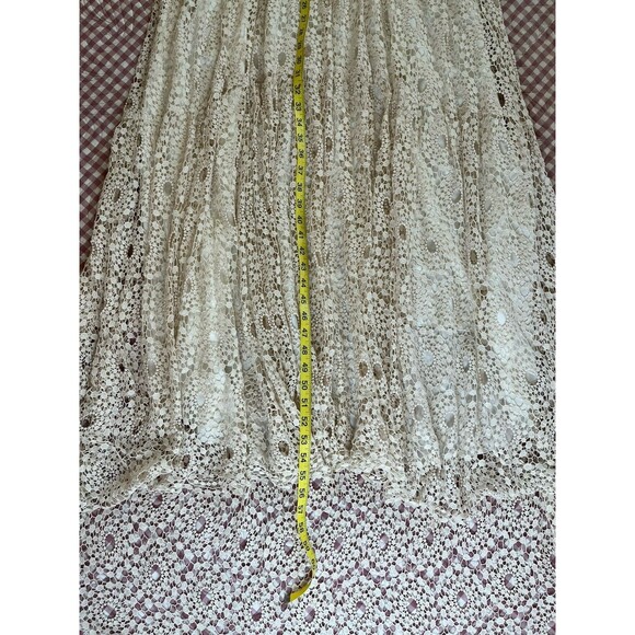 Kite & Butterfly Ivory Crochet Lace Wedding Gown, Train, Deep V, 3/4 Sleeve SZ M - Picture 16 of 16